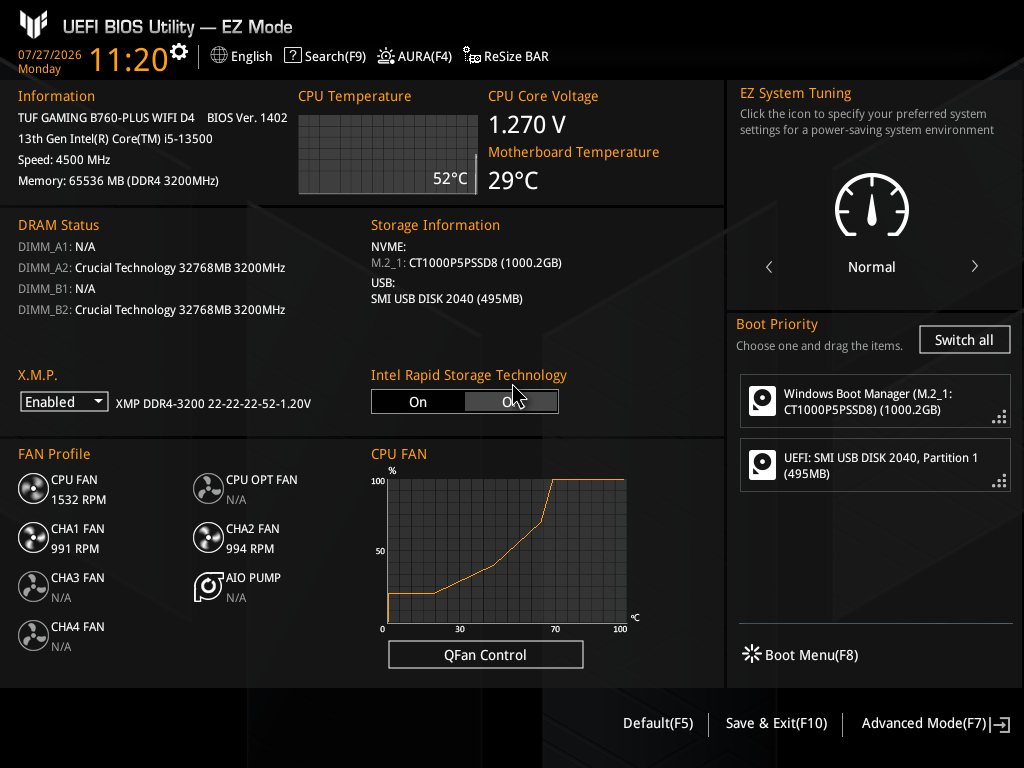 ASUS UEFI EZ Mode system info