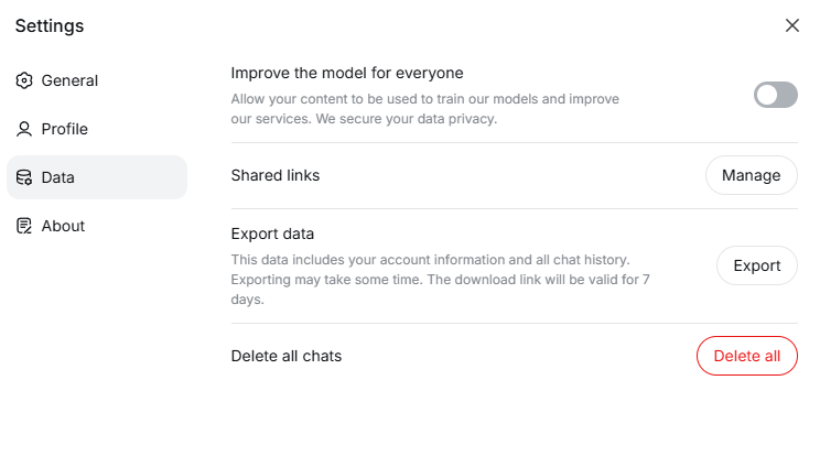 DeepSeek settings page